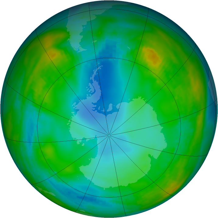 Antarctic ozone map for 05 June 1982